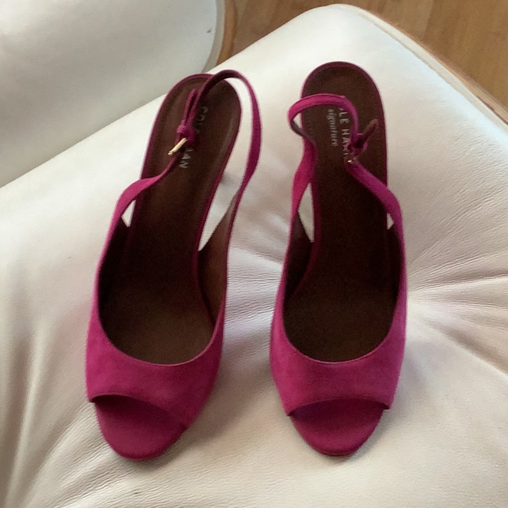 Cole Haan Fuchsia Suede Peep-Toe Slingback Heels Womens Size 9.5